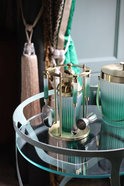 Turquoise Brass Bar Caddy with Shaker
