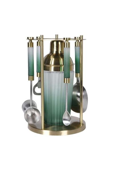 Turquoise Brass Bar Caddy with Shaker