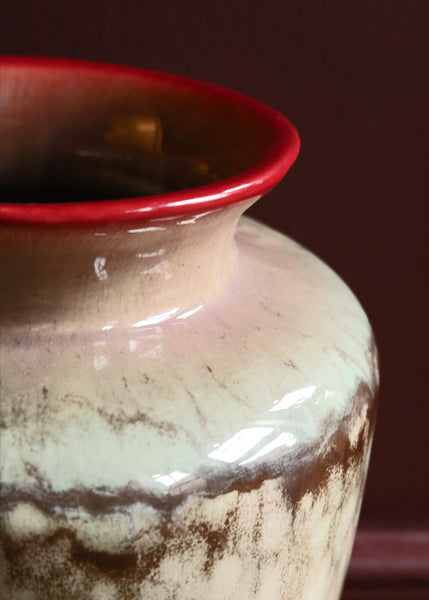 Reactive Glaze Vase with Red Detail