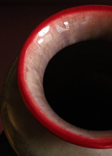 Reactive Glaze Vase with Red Detail