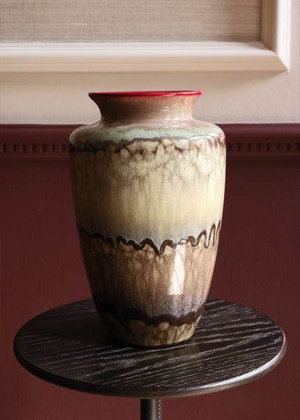 Reactive Glaze Vase with Red Detail