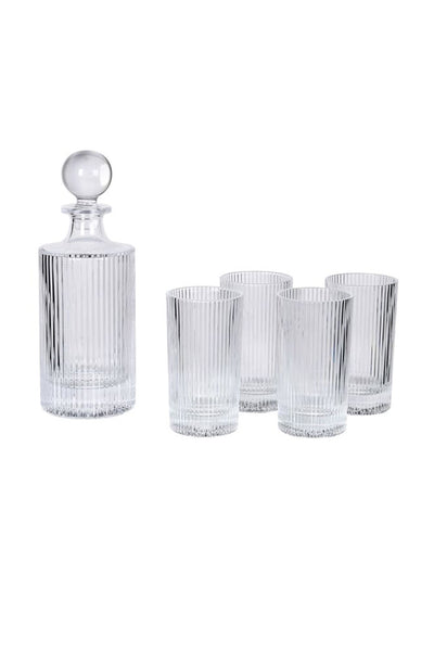 Ribbed Glass Decanter Set