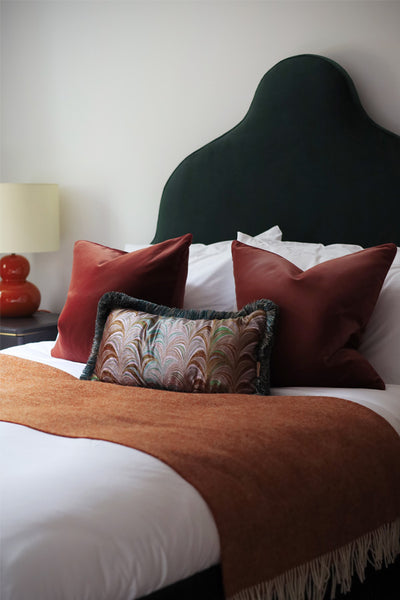 Ruched Olive Fringe Cushion