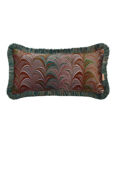 Ruched Olive Fringe Cushion