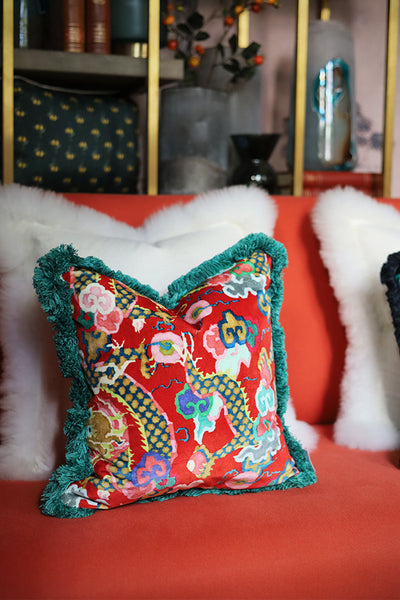 Dragon Lacquer Red Cushion
