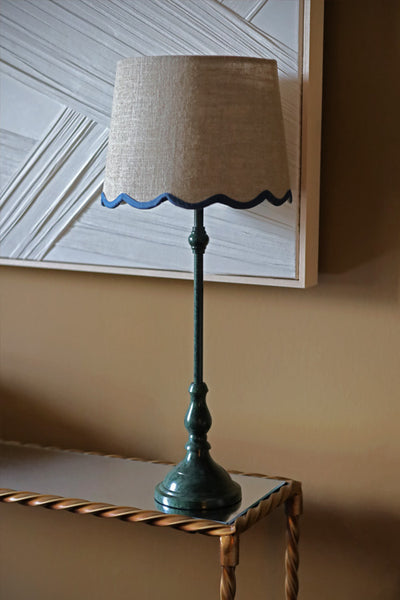 Scalloped Linen Shade Lamp Blue
