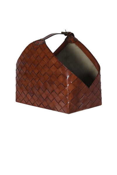 Tan Leather Woven Basket