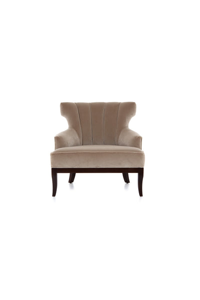 Bespoke armchair with wooden legs and plinth.  Available in your choice of fabric and wood finish